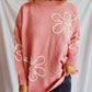 Flower Round Neck Long Sleeve Sweater
