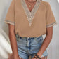 Full Size Lace Detail V-Neck Short Sleeve Blouse