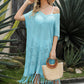 Double Take Eyelet Fringe Hem Longline Knit Cover Up
