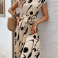Tied Pleated Printed Cap Sleeve Dress