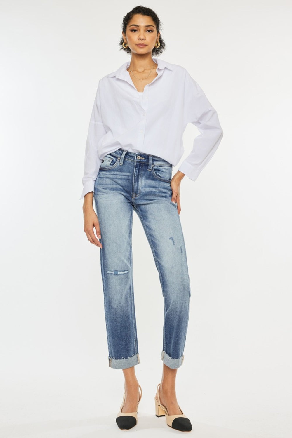Kancan High Rise Cuffed Straight Jeans *