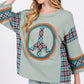 SAGE + FIG Peace Applique Patch Contrast Plaid Top