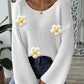 Flower Round Neck Long Sleeve Sweater