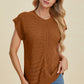 Double Take Full Size Cable-Knit Round Neck Cap Sleeve Sweater