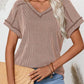 Exposed Seam V-Neck Short Sleeve Top