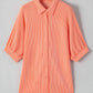 Corded Half Sleeve Button Up High Low Shirt