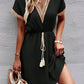 Devine Contrast Trim V-Neck Short Sleeve Mini Dress
