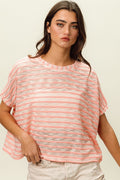 BiBi Braid Striped Short Sleeve Round Neck T-Shirt *
