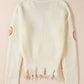 Raw Hem Pumpkin V-Neck Long Sleeve Sweater