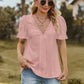 Lace Detail V-Neck Flounce Sleeve Blouse