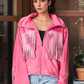 Fringed Zip Up Fleece Jacket