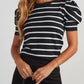 Striped Round Neck Puff Sleeve Knit Top