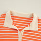 Striped Johnny Collar Long Sleeve Sweatshirt