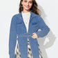 Asymmetric Slit Collared Neck Long Denim Top