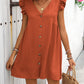 Full Size Button Up V-Neck Cap Sleeve Mini Dress