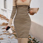 Striped V-Neck Long Sleeve Sweater Dress