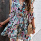 Ruffled Printed Surplice Half Sleeve Mini Dress