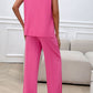 Devine Round Neck Short Sleeve Top and Pants Set