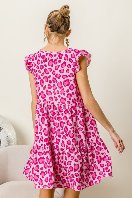 BiBi Leopard Cap Sleeve Tiered Mini Dress - Brand BiBi