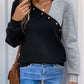 Perfee Decorative Button Contrast Long Sleeve Sweatshirt