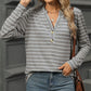 Full Size Striped Notched Long Sleeve T-Shirt