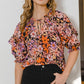 ODDI Full Size Floral Tie Neck Ruffled Blouse