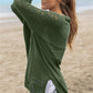 Openwork Side Slit Open Front Long Sleeve Cardigan