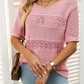 Mandy Openwork Round Neck Half Sleeve Knit Top