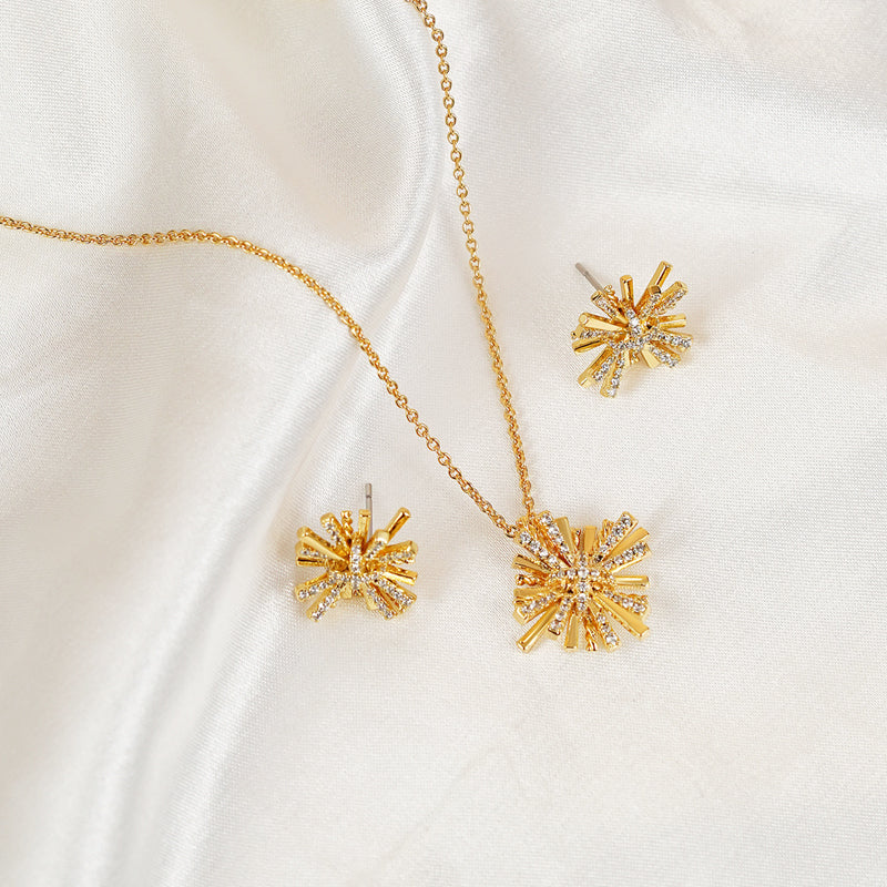 Halo Crown Jewelry Starburst Gold-Plated Earrings and Necklace Set *