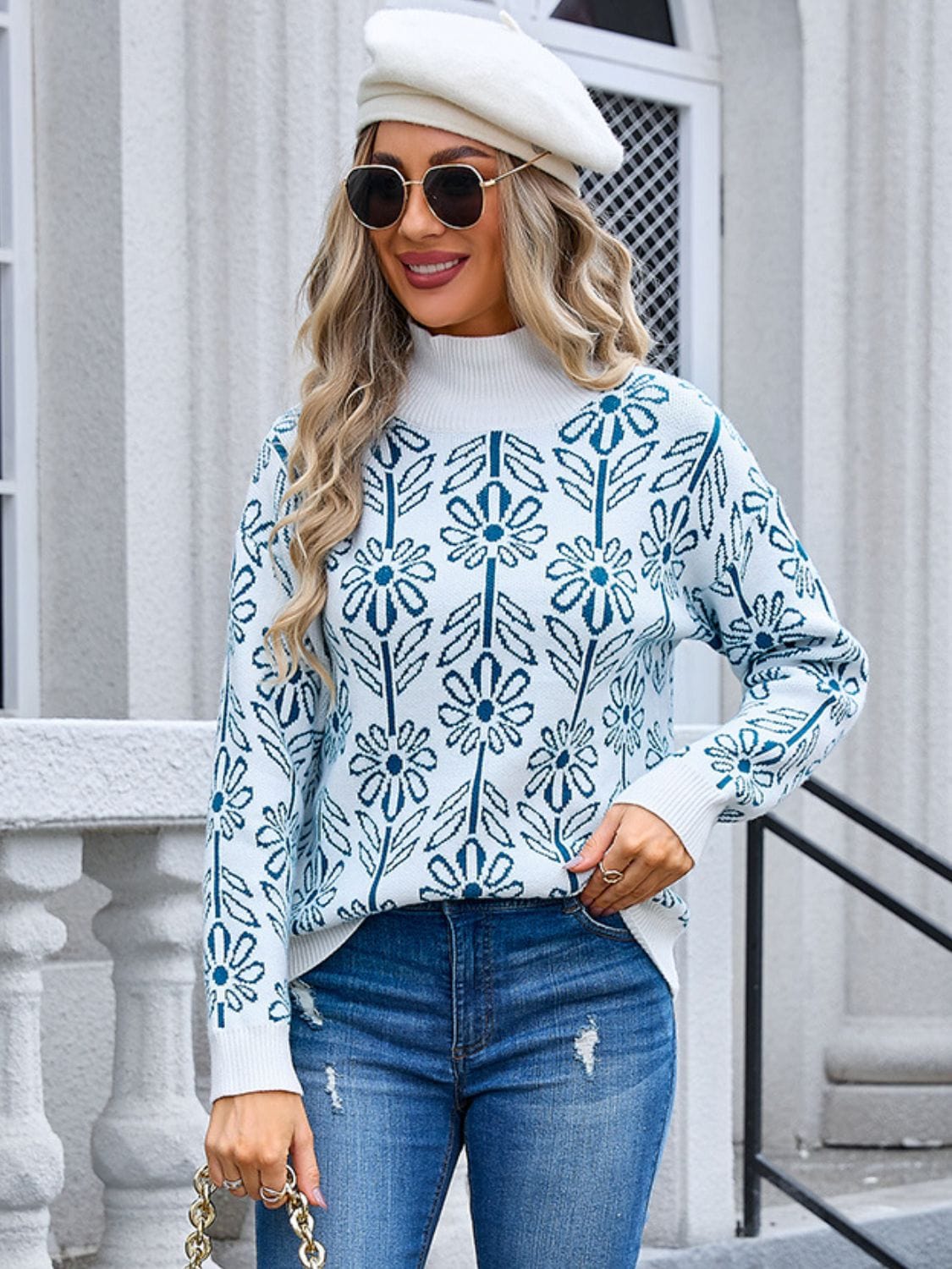 Angel Wings Flower Turtleneck Long Sleeve Sweater