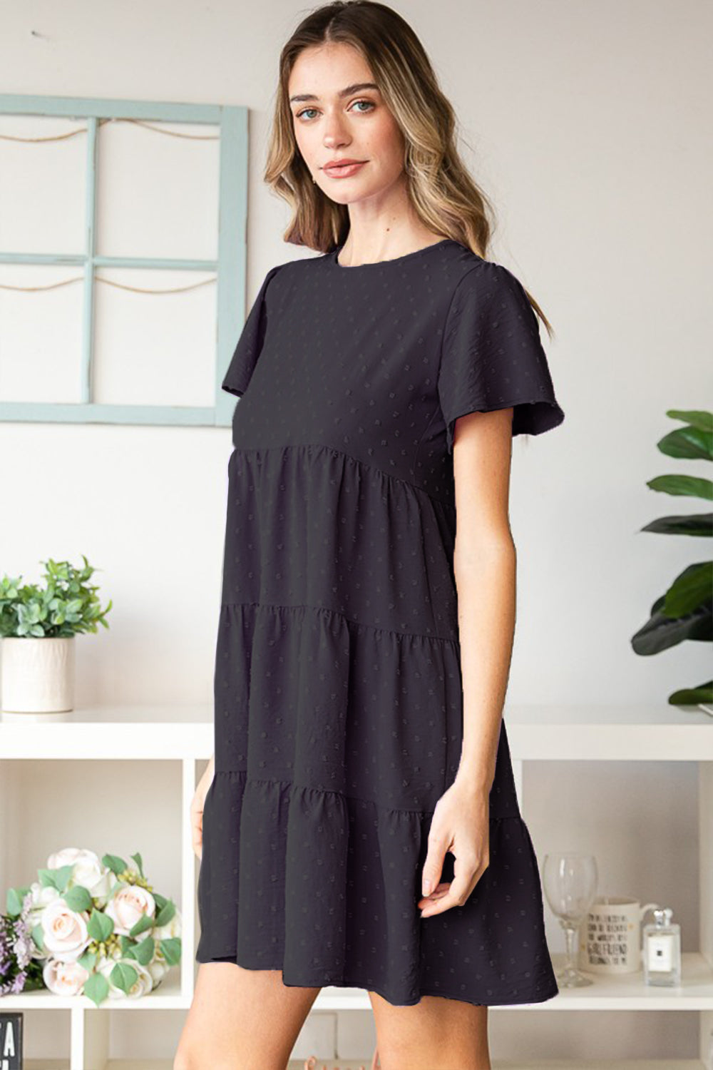 Heimish Swiss Dot Short Sleeve Tiered Dress *