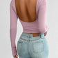 Backless Round Neck Long Sleeve T-Shirt
