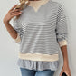 Perfee Faux Layered Striped Long Sleeve Sweatshirt