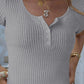 Devine Button Detail Round Neck Short Sleeve T-Shirt
