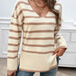 Devine Striped V-Neck Long Sleeve Knit Top