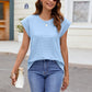 Textured Round Neck Cap Sleeve T-Shirt