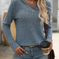 Ribbed V-Neck Long Sleeve T-Shirt