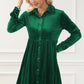 Ruched Button Up Collared Neck Long Sleeve Shirt Dress