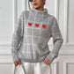 Heart Plaid Turtleneck Long Sleeve Sweater