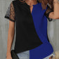 Color Block Notched Short Sleeve T-Shirt