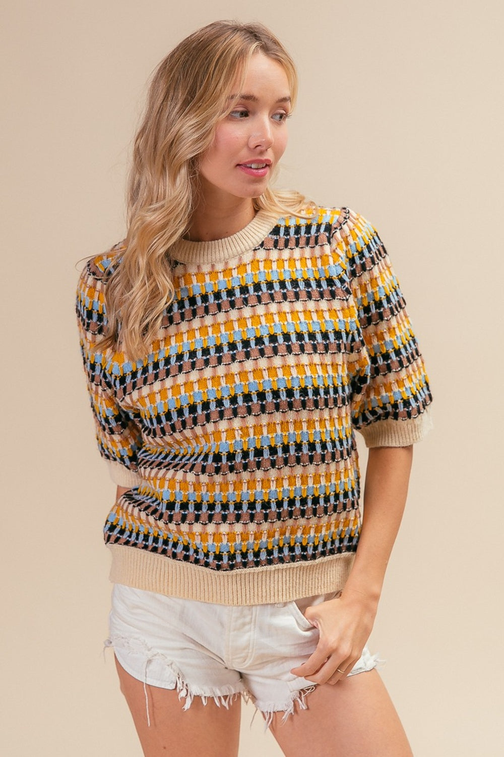 BiBi Multi Color Half Sleeve Sweater *