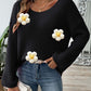 Flower Round Neck Long Sleeve Sweater