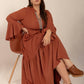 Plus Size Ruffled Notched Long Sleeve Midi Dress