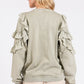 Mittoshop Ruffled Mineral Washed Round Neck Long Sleeve Sweatshirt