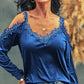 Lace Detail Cold Shoulder Long Sleeve T-Shirt