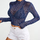 Paisley Mock Neck Long Sleeve Sheer Top