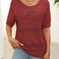 Openwork Round Neck Half Sleeve Knit Top