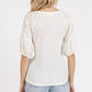 Mittoshop Mixed Media Textured Knit Popcorn Puff Sleeve Blouse