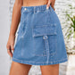 Full Size Pocketed Buttoned Denim Skirt