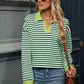 Striped Johnny Collar Long Sleeve Sweatshirt